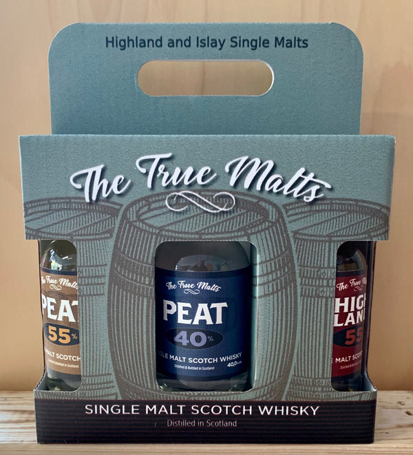 True Malts Whisky 3er-Geschenkbox / Probierbox / Tastingbox / Miniaturset 3*0,05l, 50% Vol.
